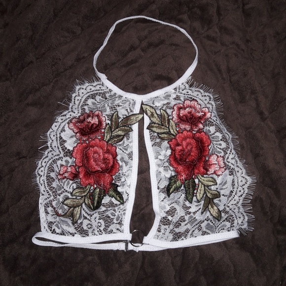 Sheer White Eyelash Lace Embroidered Rose Bralette - Picture 5 of 5